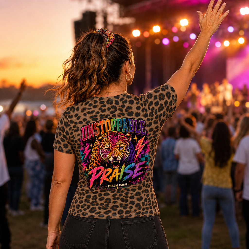 Roaring Praise™ Unstoppable Praise Leopard — Cotton Crop Tee - Beloved Study Co