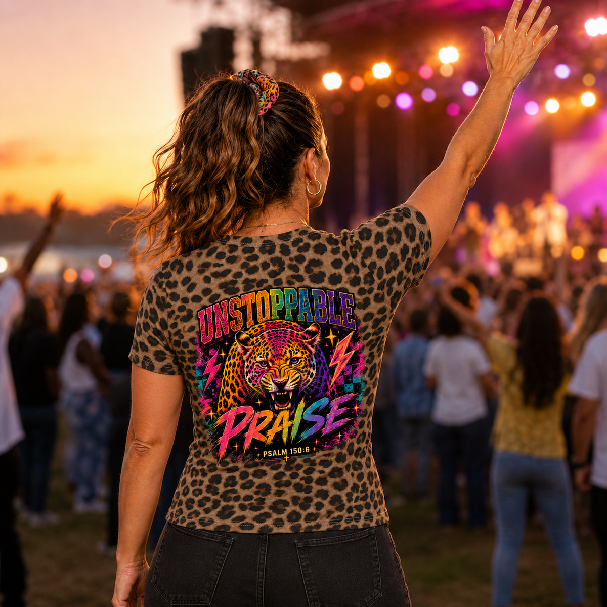 Roaring Praise™ Unstoppable Praise Leopard — Cotton Crop Tee - Beloved Study Co
