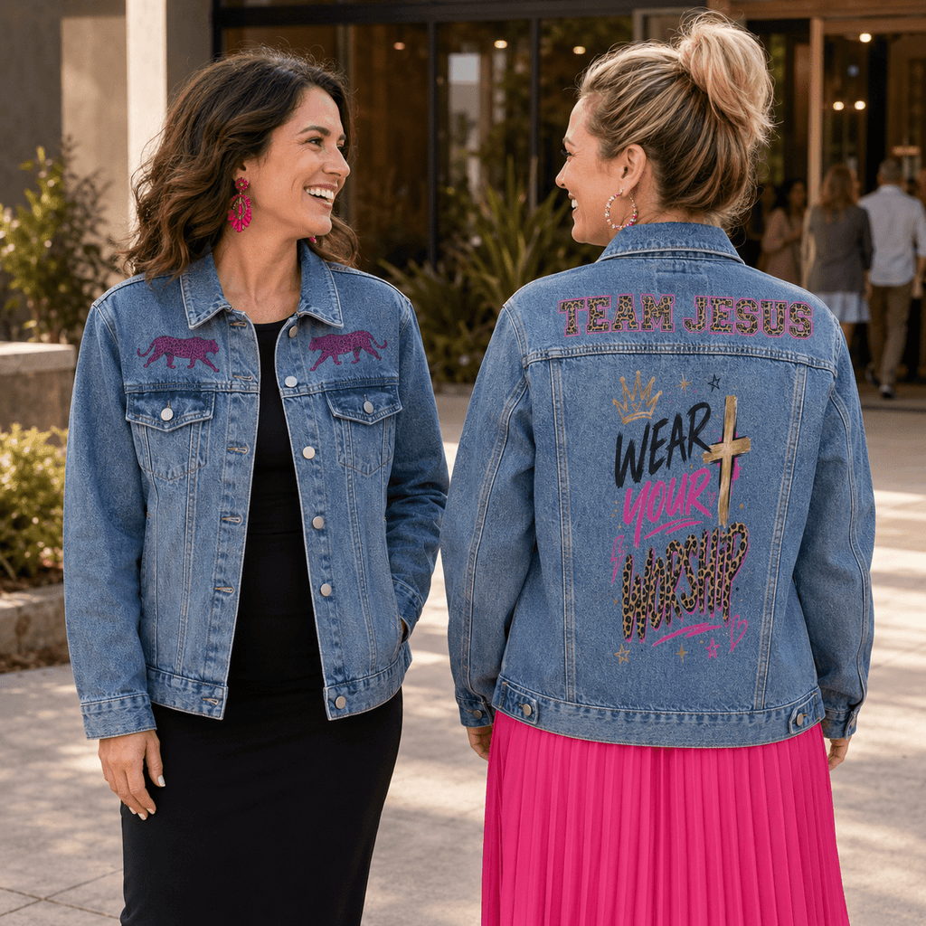 Roaring Praise™ Wear Your Worship — Premium Denim Jacket - Beloved Study Co